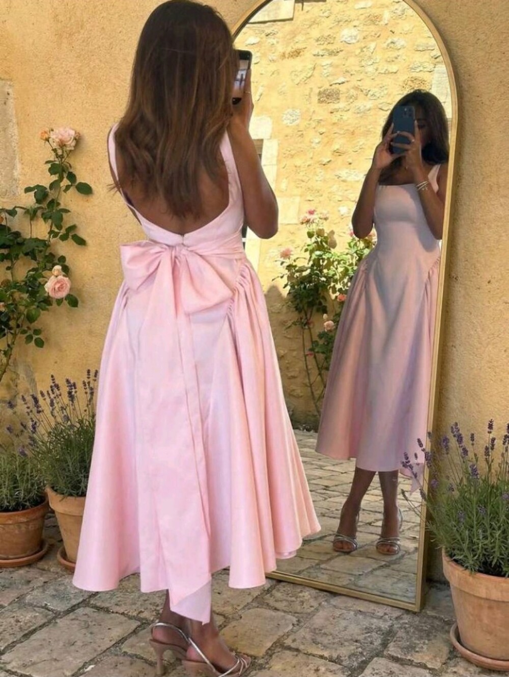 Spring/Summer Lightweight Elegant Date Solid Color Sweet Waist-Cinched Back